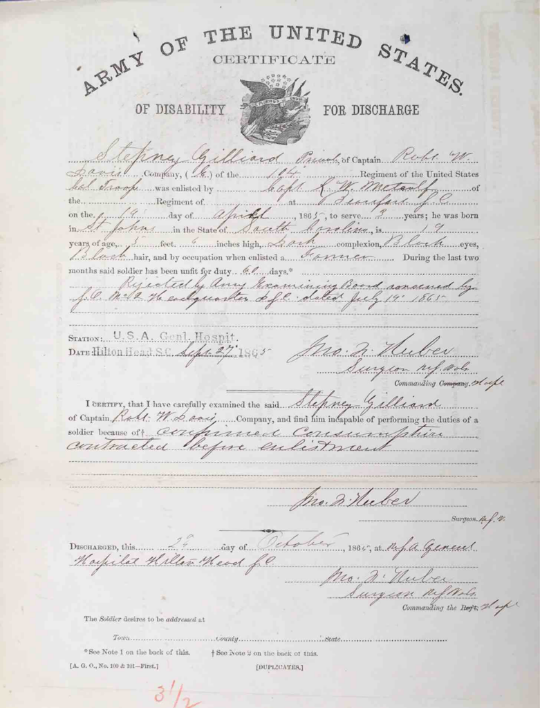 USCT Pension File of Stephney Gaillard, Certificate #749800.