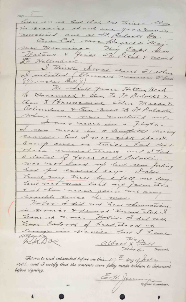 Statement of Albert Fell,Pension File of Albert Fell, certificate #1,108,882.