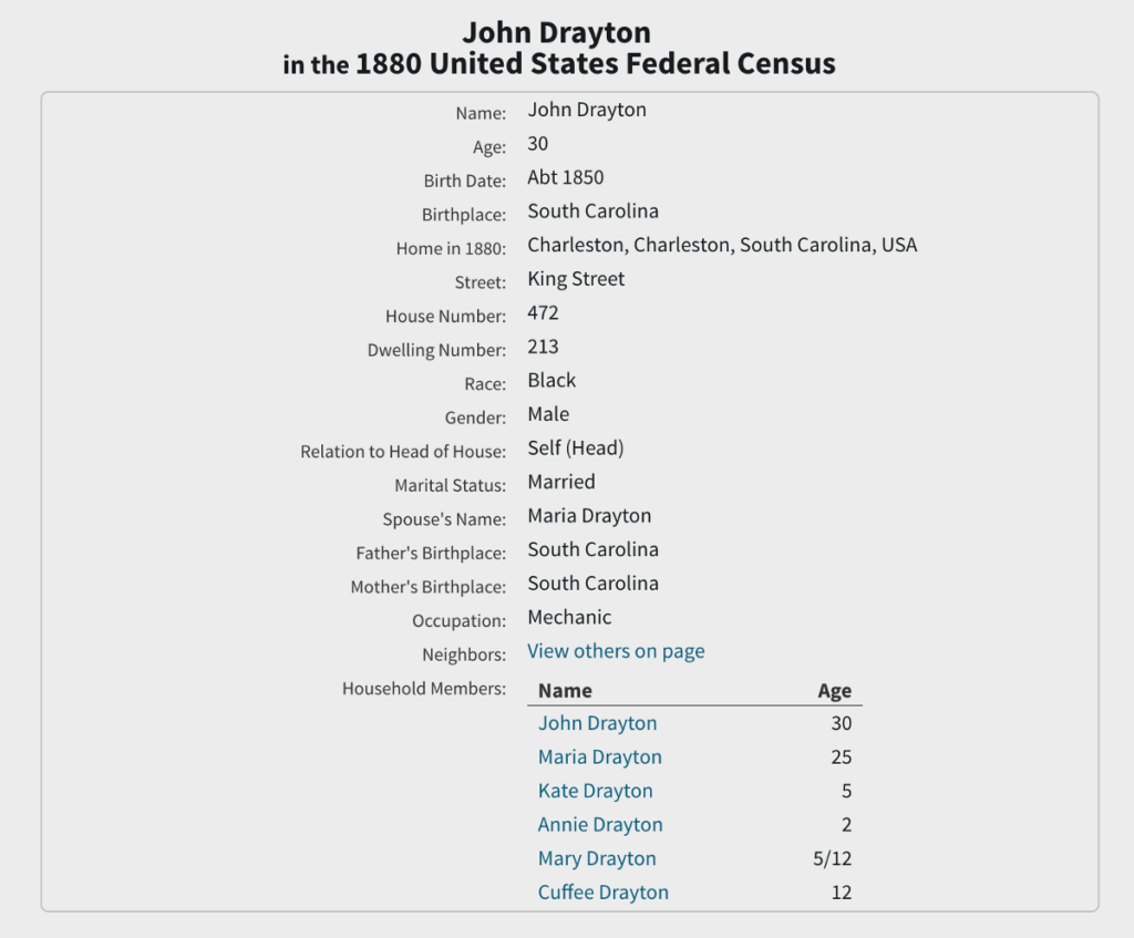 John Drayton 1880 Census
