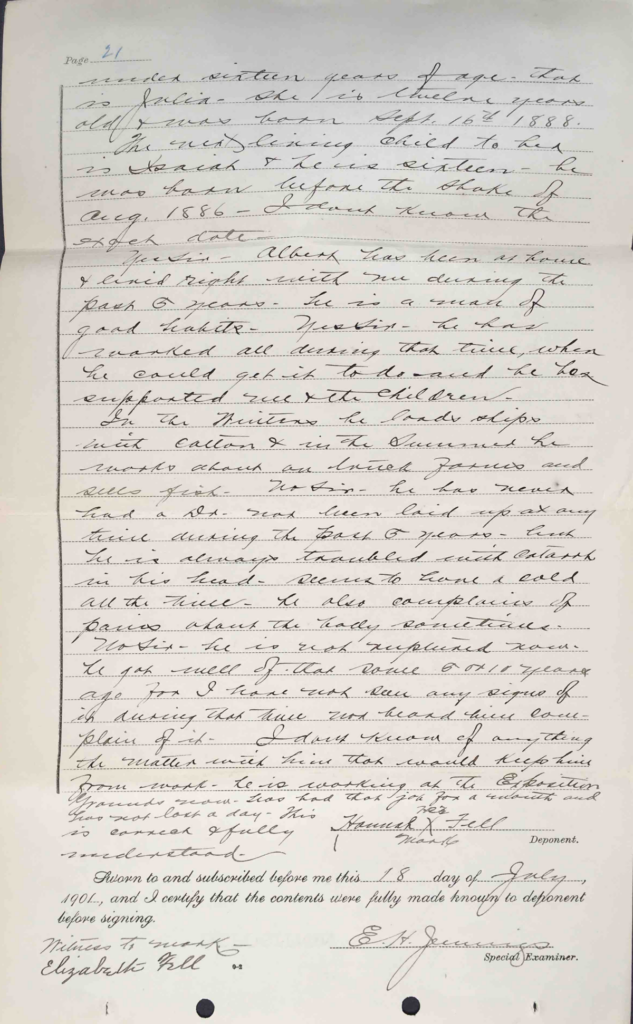 Statement of Hannah Fell, Pension File of Albert Fell, certificate #1,108,882.