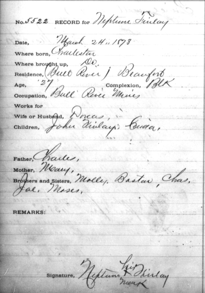 Neptune Finley Freedman's Bank record 1873