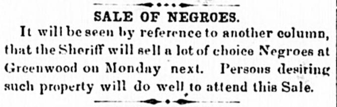 Greenwood Sheriff Sale 1860