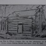 The Log Hut in Elbert County, Georgia, on the plantation of Thomas Jones, where Bishop Heard was born. June 25, 1850, Heard: From Slavery to the Bishopric, 1969, Arno Press, Inc.