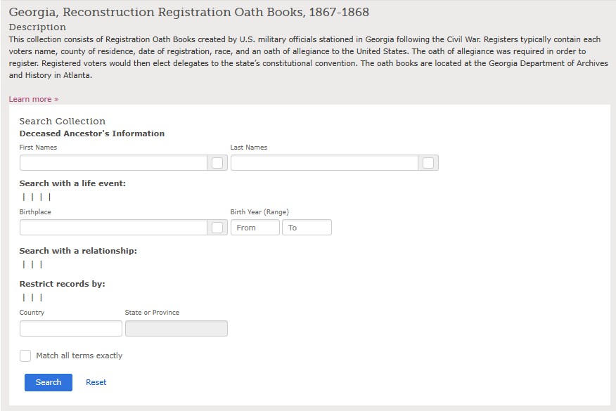 Georgia Reconstruction Oath Books, 1867-1868 Search Page