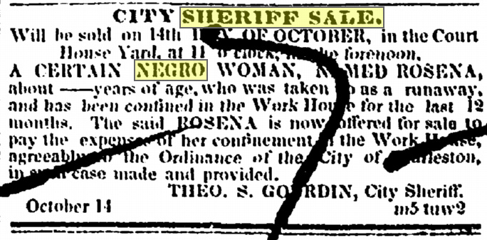 Rosena_Sheriff sale Charleston 1857