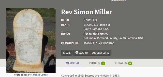 Rev. Simon Miller at FindAGrave.com