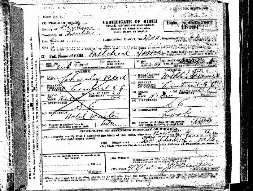 Birth Certificate Mildred Vance