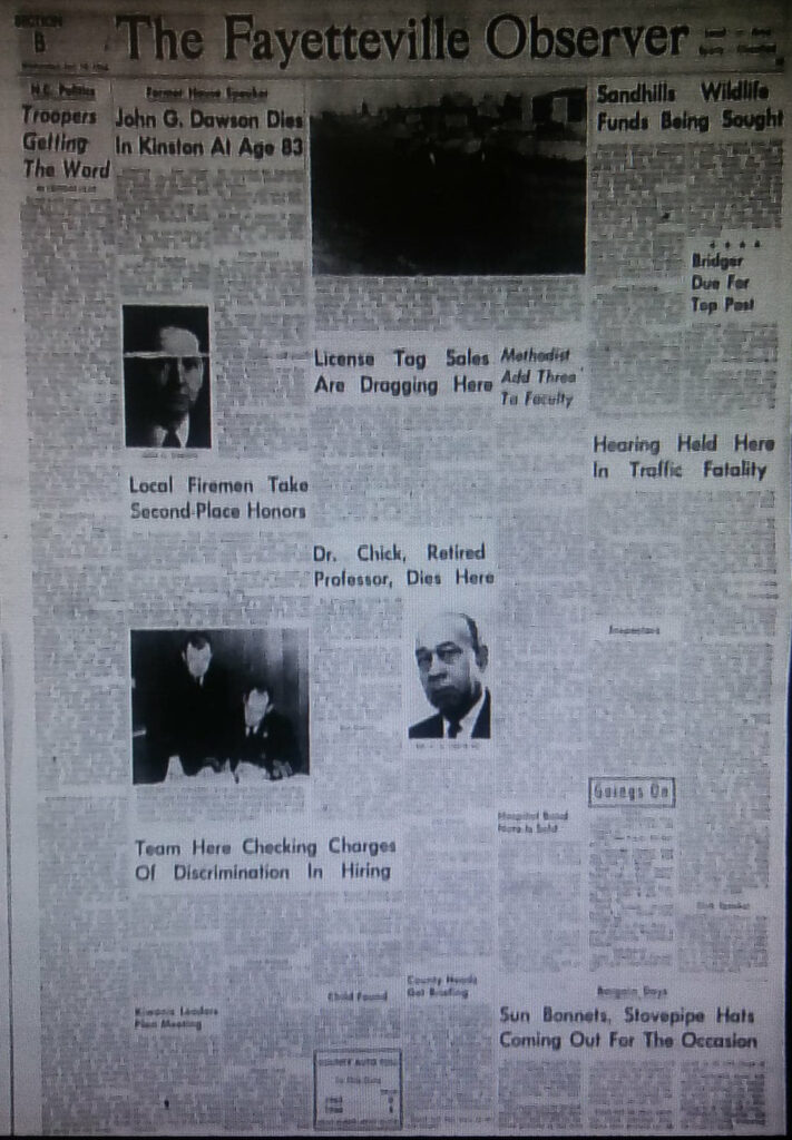 1966, January 19, “Dr. Chick, Retired Professor, Dies Here,” The Fayetteville Observer 