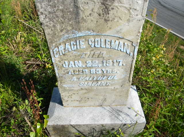 Gracie Coleman, died Jan. 22, 1917. Aged 83 yrs. A Faithful Servant. Photo by Jim Ravencraft, on Apr. 2012.