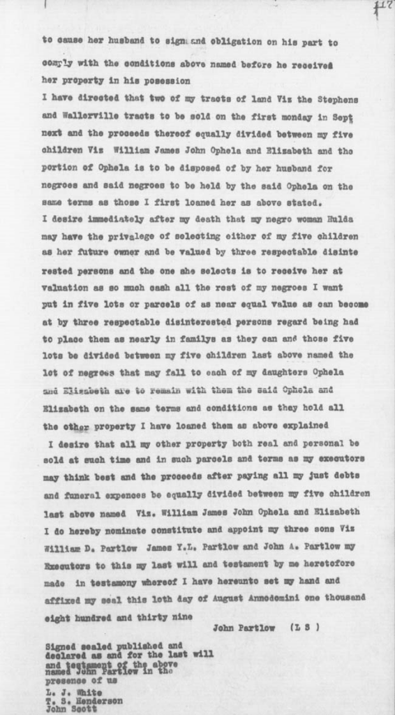Image 1-3: Partlow, John of Abbeville District, Will Typescript (3 Frames) (Estate Packet: Box 77, Pkg. 1890)