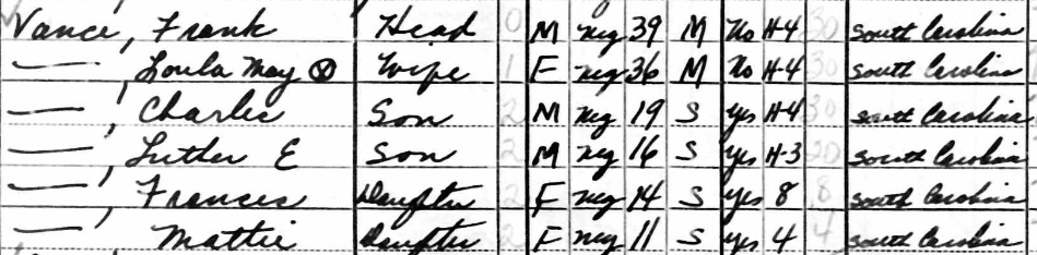 Frank Vance 1940 Census