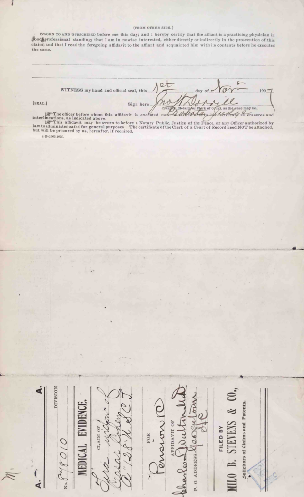 Statement of Tira Cohen, Pension File of Caesar Cohen, Page 45, 1 Nov 1907, Invalid Pension Application #1119283; Widow's Pension Application #878010