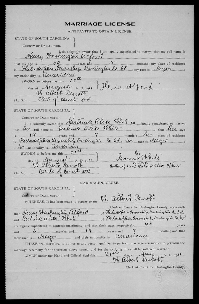 Sample Image, Darlington County, South Carolina Marriage Licenses, 1911-1950