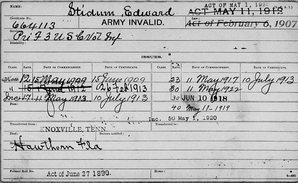 Veterans Administration Pension Payment Card for Edward Stidum, Company F, 3rd USCT