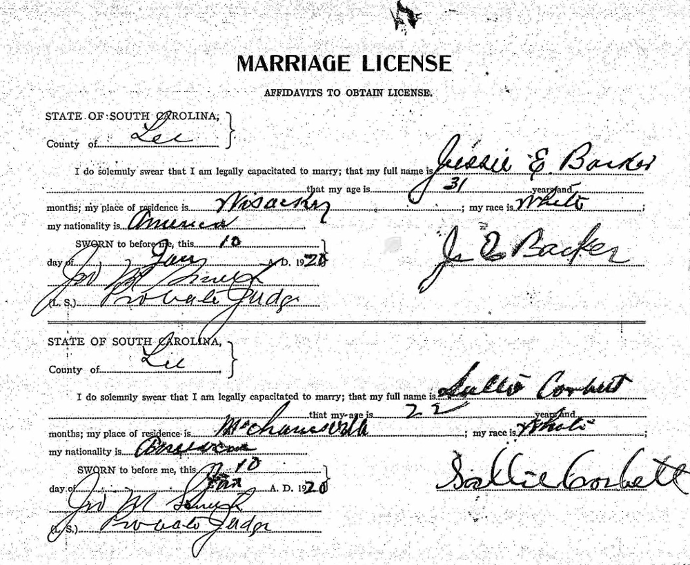Lee County SC Marriage License