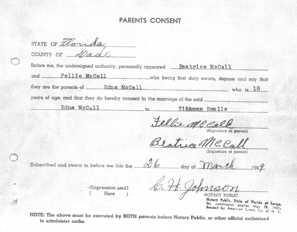 Marriage Consent Edna McCall
