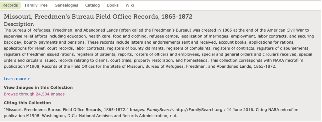 Missouri Freedmen s Bureau Field Office Records 1865-1872