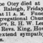 Otey Chloe Obituary 1897 Raleigh NC
