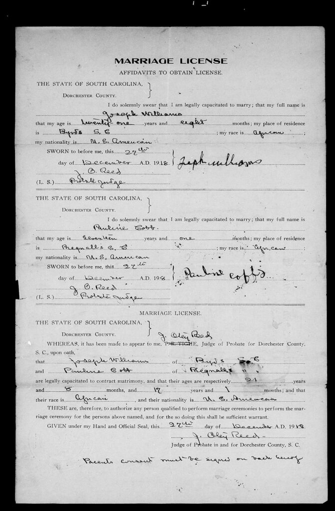 Dorchester County, South Carolina Marriage Licenses, ca. 1918-1950