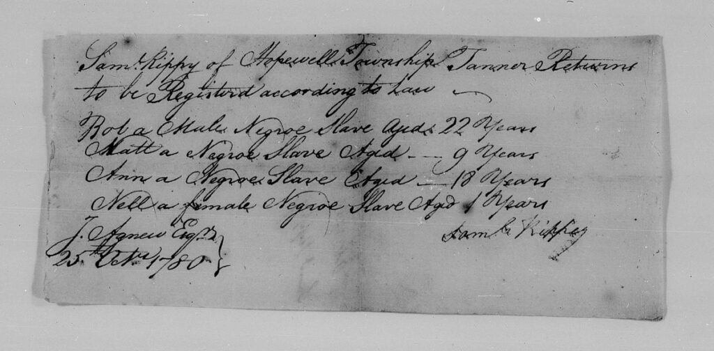 Cumberland County, PA, Negro Slaves Name & Age Returns, 1780, 1791, 1828