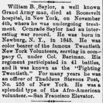 Saylor, William B., Obituary, 1897, New York - IAAM