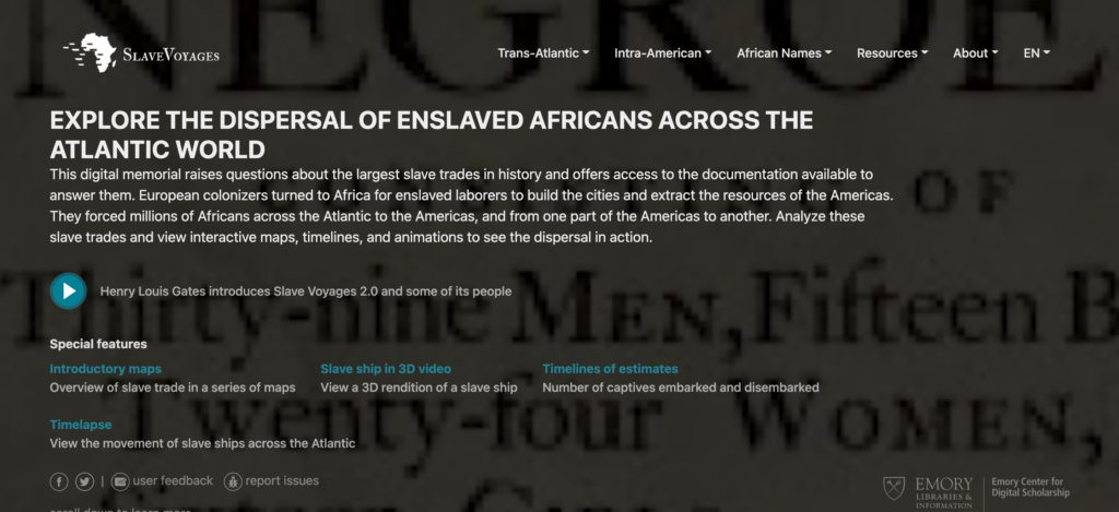 Home Page, SlaveVoyages Database