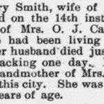 Smith Mary Obituary 1897 Raleigh NC