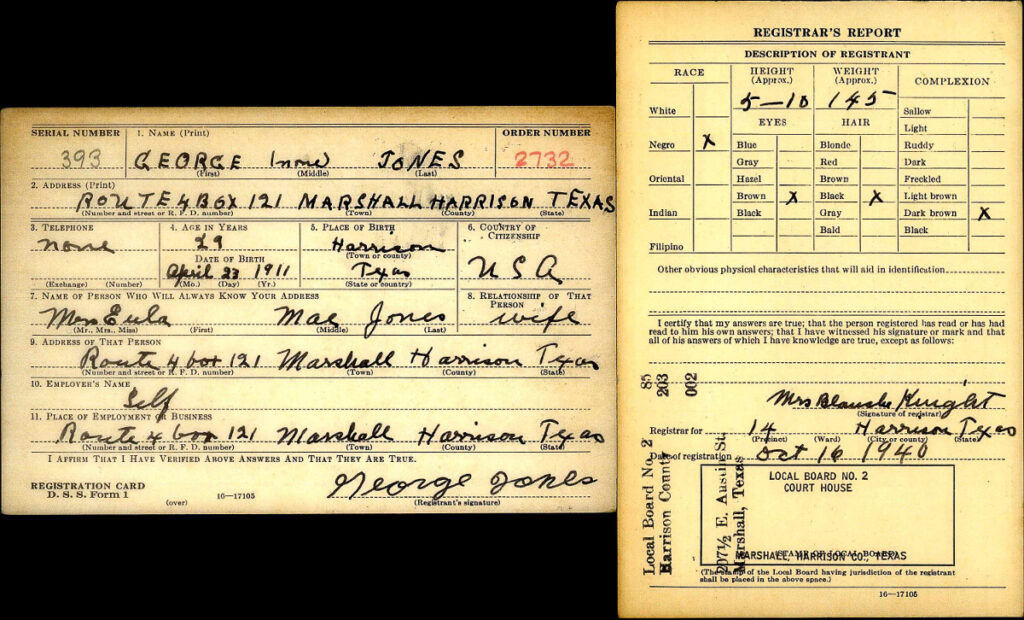 George Jones World War II Draft Registration Card
