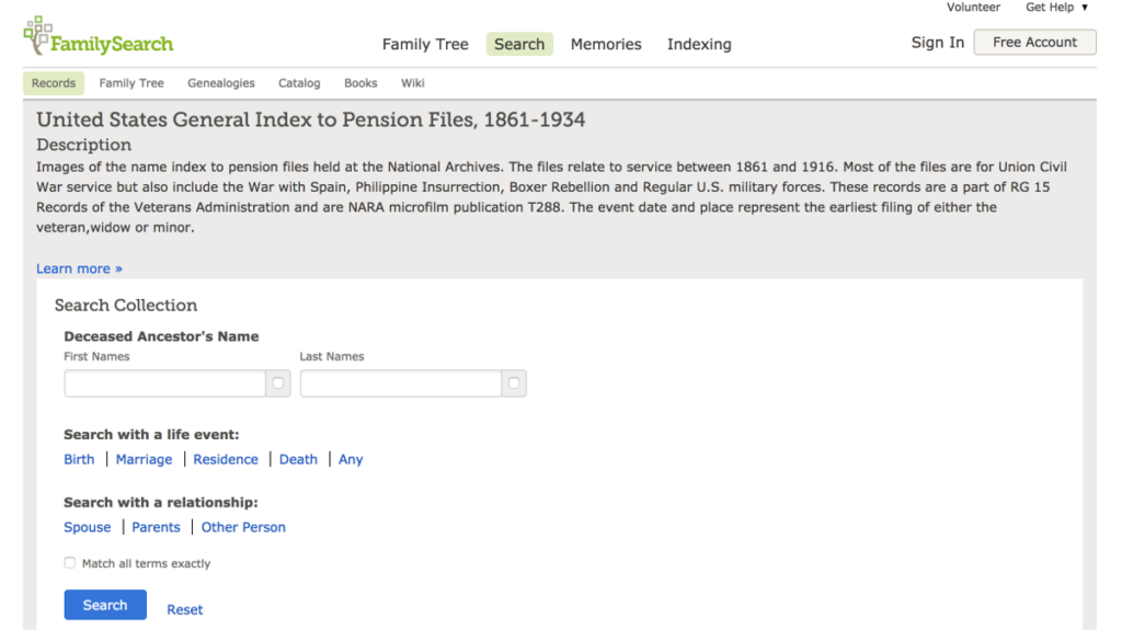 United States General Index to Pension Files 1861 1934 — FamilySearch org