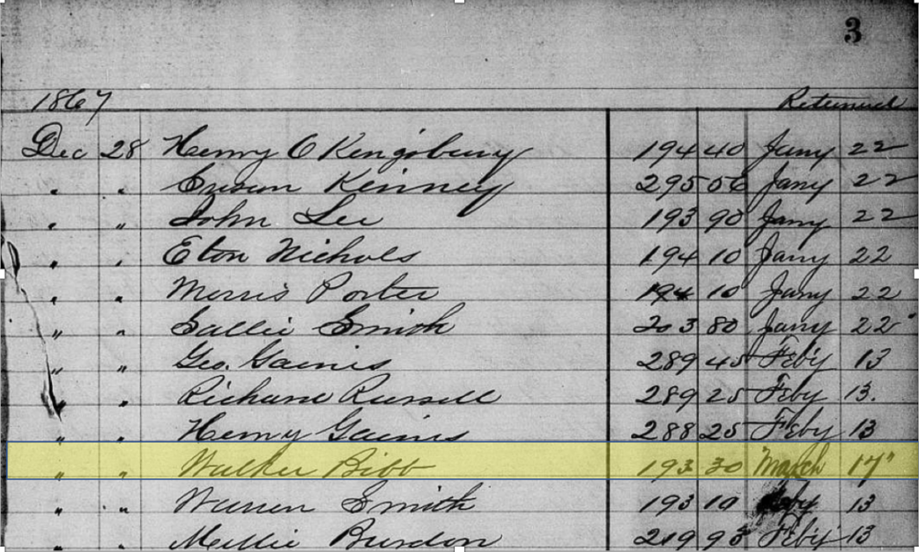 Walker Bibb in Register of Bounty Claims Missouri